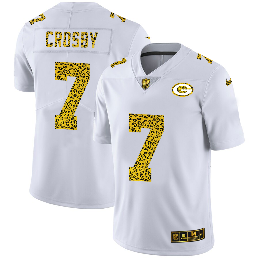 Green Bay Packers #7 Mason Crosby Men Nike Flocked Leopard Print Vapor Limited NFL Jersey White->green bay packers->NFL Jersey